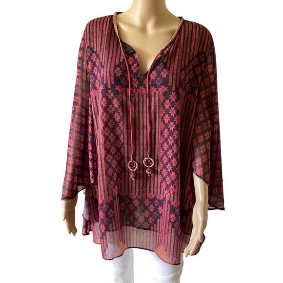 Soft Surroundings Style 2DR77 Boho Poncho Beaded Top L - Picture 1 of 6